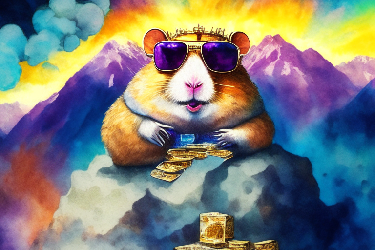a watercolor painting of a hamster godfather king of the world surrounded by mountains of money, wearing sunglasses and smoking in a psychedelic style