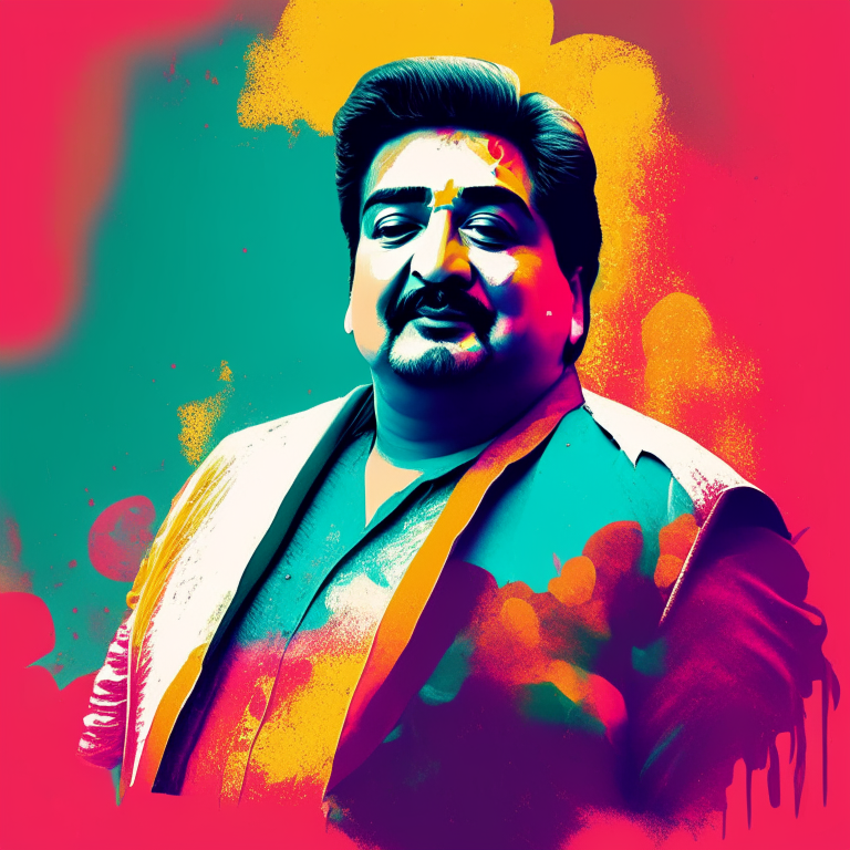 Kumar Sanu in a colorful retro-style setting
