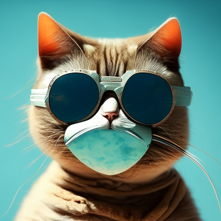 a cat wearing a face mask and sunglasses