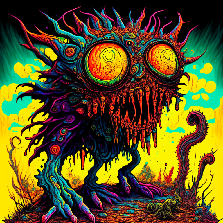 a psychedelic refrum rust monster in the style of romanticism with a vibrant color scheme and highly detailed