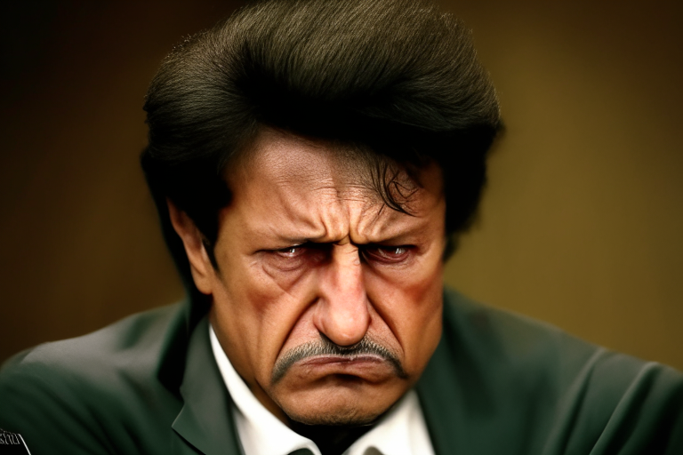 Imran Khan looking angry and depressed in a press conference