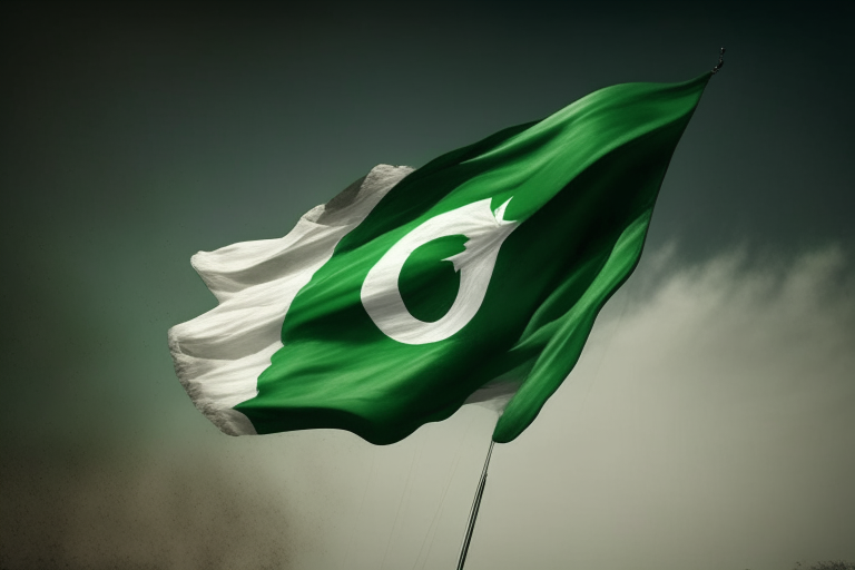 the Pakistan flag waving in the wind