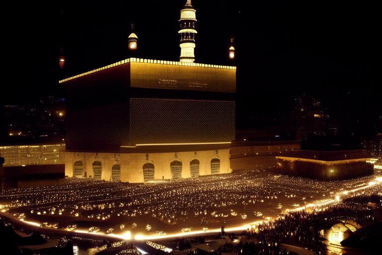 The Kaaba in New York at night A stunning night view of the Kaaba in New York The Kaaba in New York, beautifully lit up at night