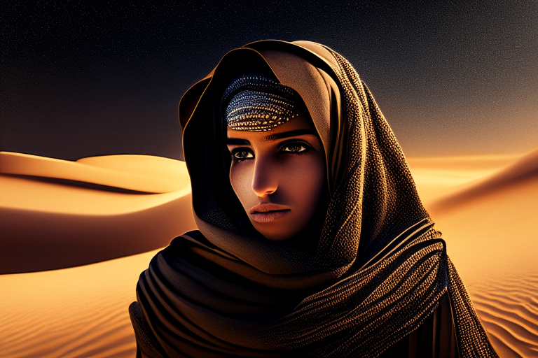 A passionate girl in the Saudi desert with a modern style