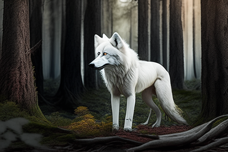 un lobo blanco en el bosque