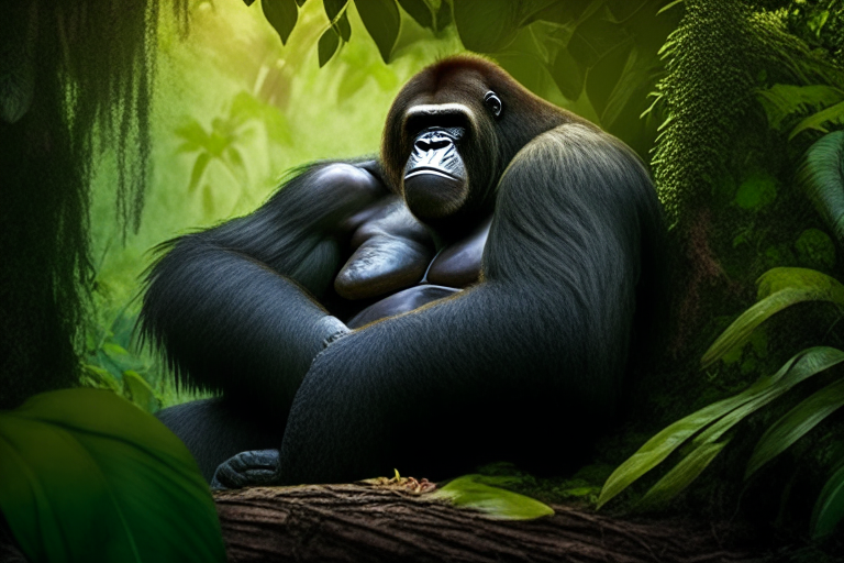Un gorila descansando en la jungla