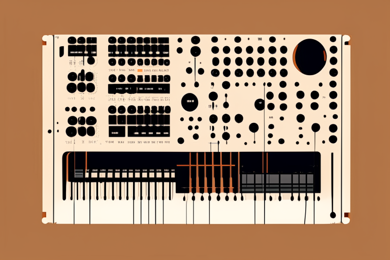 a minimalist vector illustration of a huge modular synthesizer