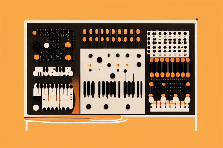 a minimalist vector illustration of a modular synthesizer