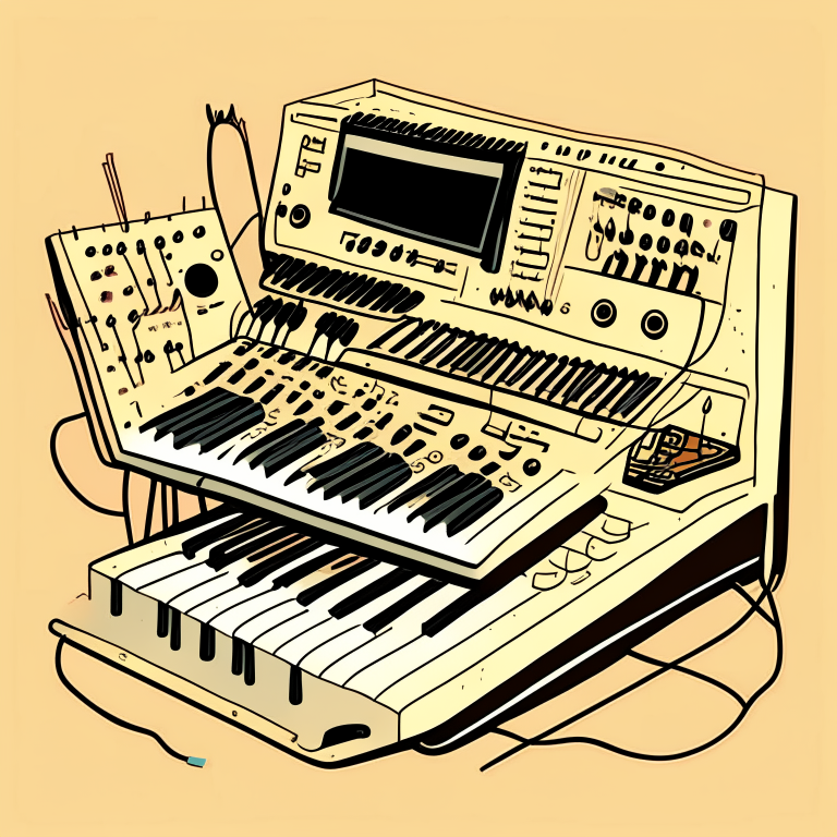 a cartoon drawing of a synthesizer with bold lines