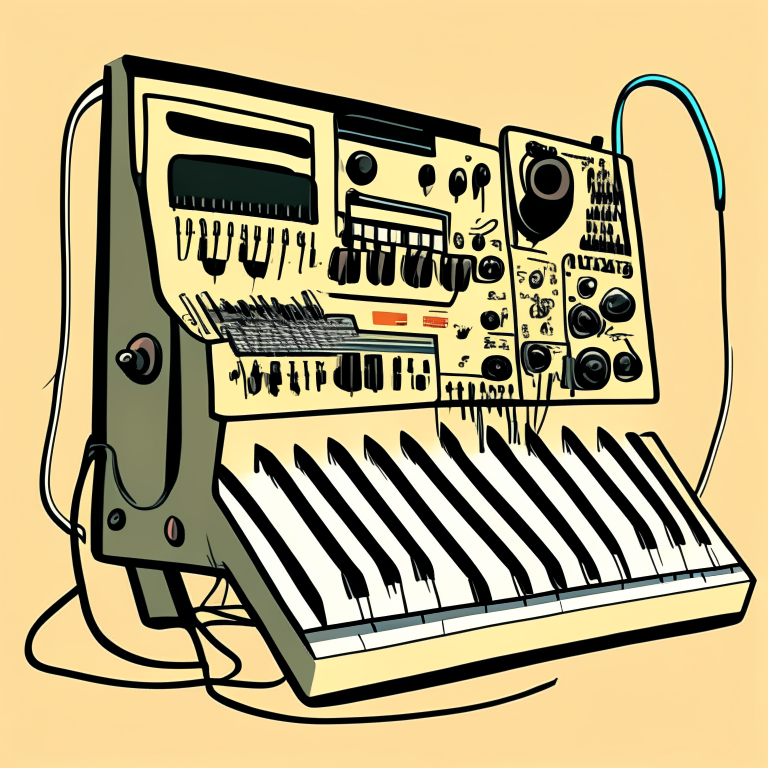 a cartoon drawing of a synthesizer with bold lines