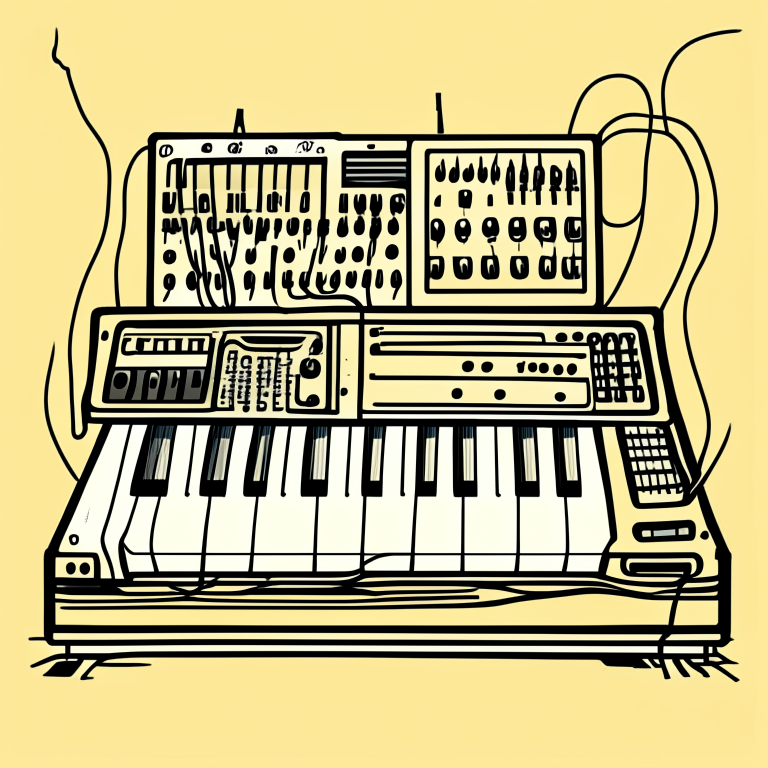 a cartoon drawing of a synthesizer with bold lines