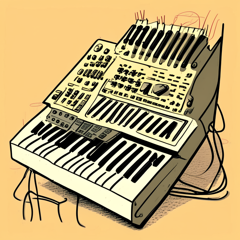 a cartoon drawing of a synthesizer with bold lines