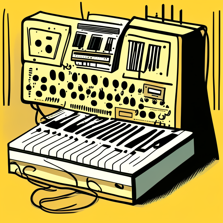 a cartoon drawing of a synthesizer with bold lines