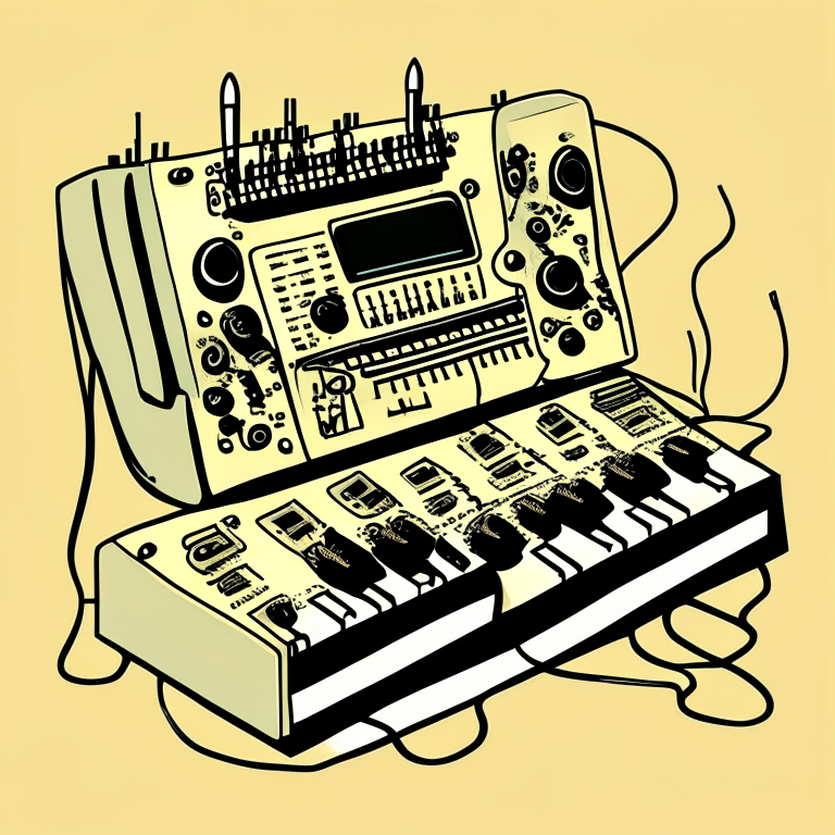 a cartoon drawing of a synthesizer with bold lines