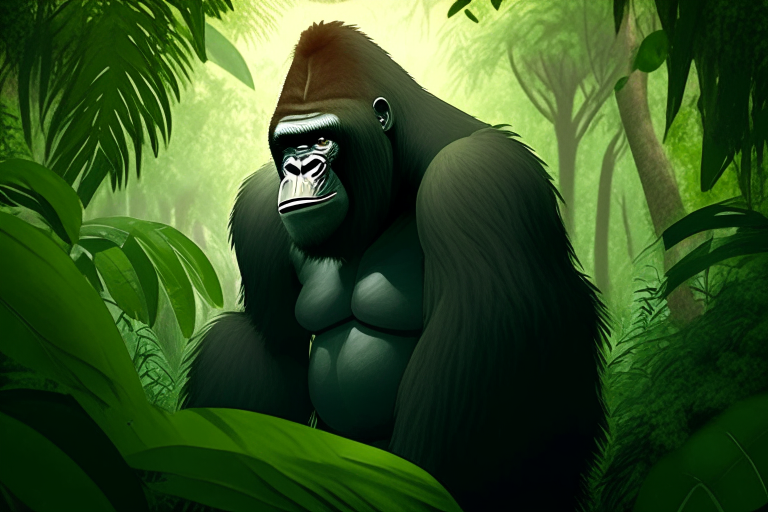 An animated gorilla in the jungle