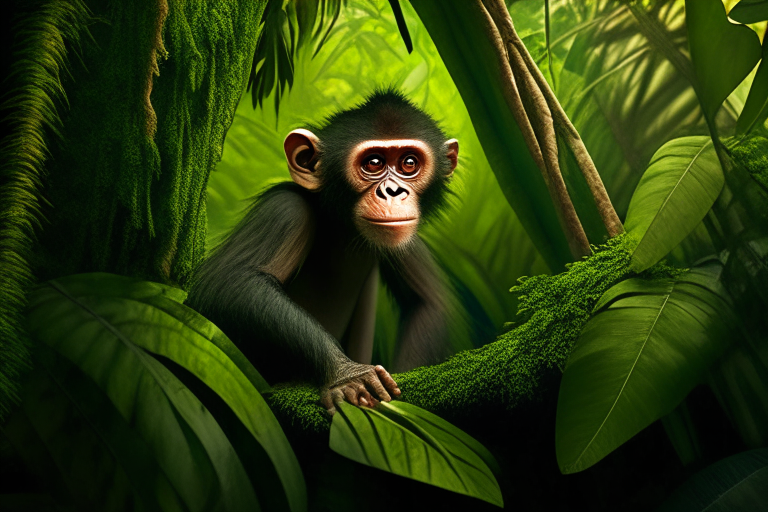 A monkey in the jungle
