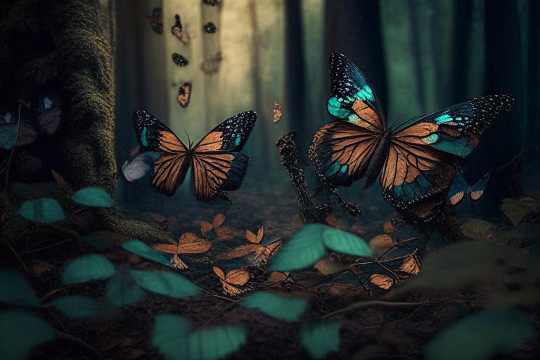 mariposas en un bosque húmedo