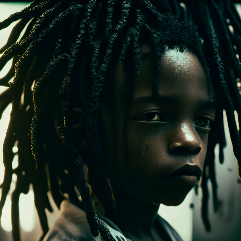 A young boy with black dread locks, psy fi, futuristic, film grain, 8k ultrafine detail, cinematic 