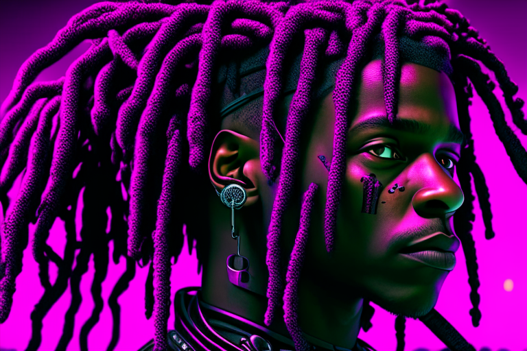 a young fair boy with black dread locks tied, sci fi, Psychedelic, futuristic, film grain, 8k ultrafine detail, masterpiece, cinematic