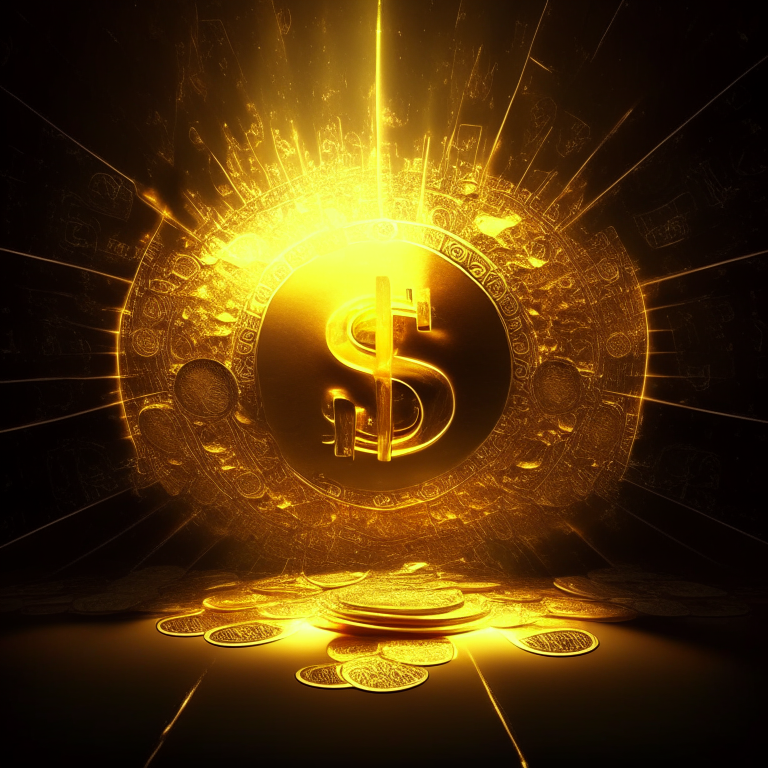 Money irradiating golden light 