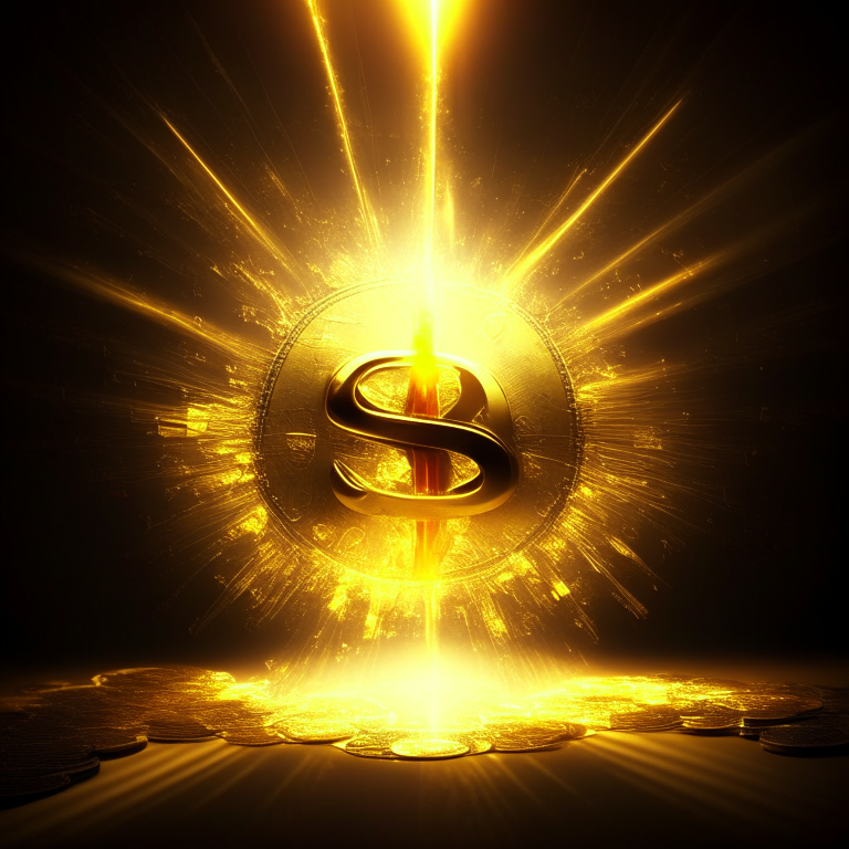 Money irradiating golden light 