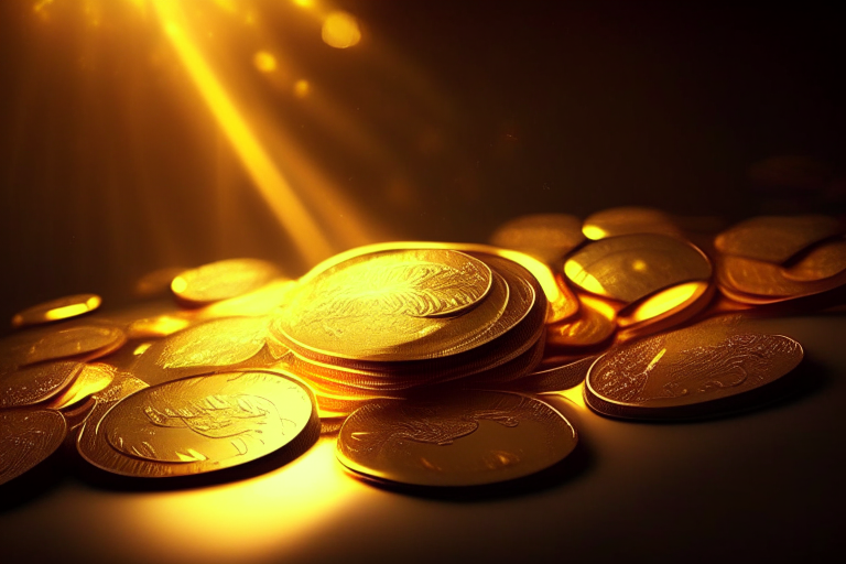 Coins irradiating golden light 