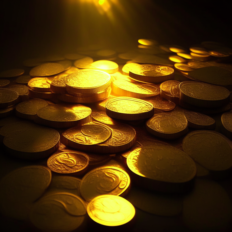 Coins irradiating golden light 
