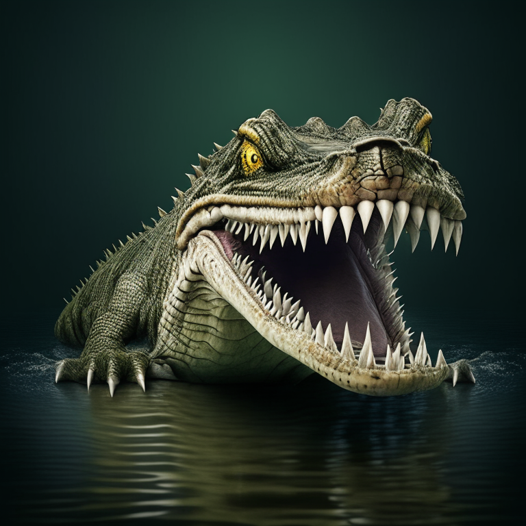 a terrifying crocodile with a plain background