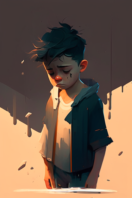 Sad boy. Official splash art, happy, young, isometric top down left view. Add a beaming smile and happy colors