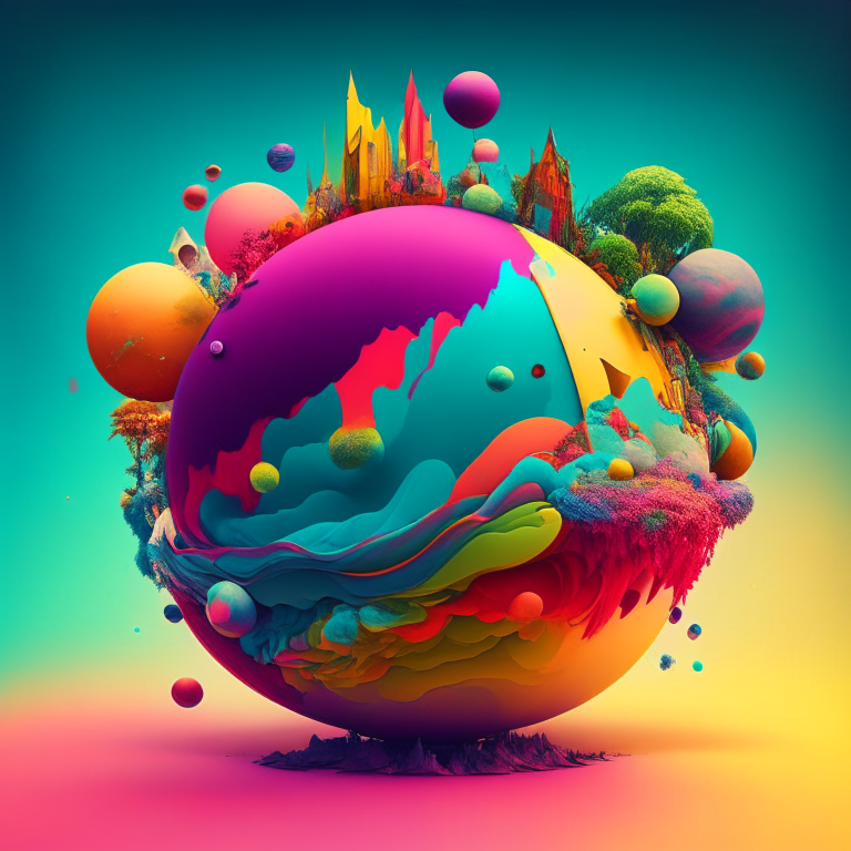 an imaginary world with colorful ball