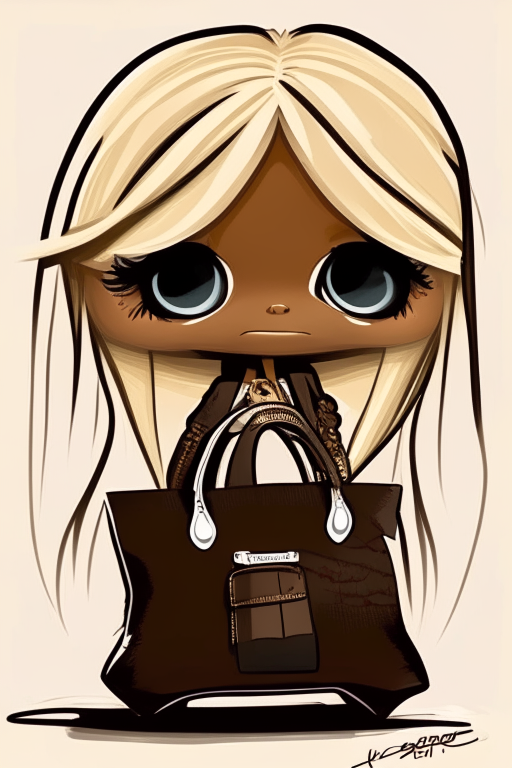 heidi klum, chibi, cute, holding bag, (masterpiece)