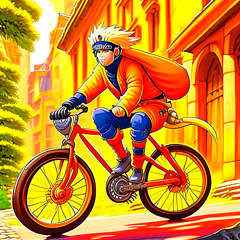 Naruto riding a bycycle