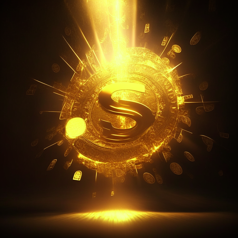 Money irradiating golden light 
