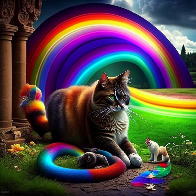 Raibow Beautiful with a cat , a  everything Beautiful 