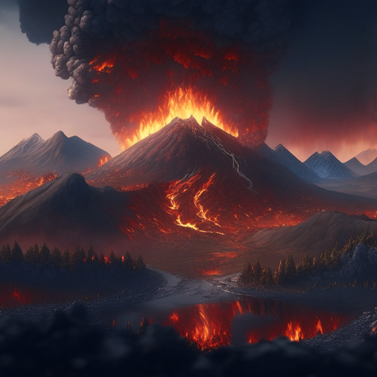 A world of fire, atmospheric, hyper realistic, 8k, epic composition, cinematic, octane render, artstation landscape vista photography by Carr Clifton & Galen Rowell, 16K resolution, Landscape veduta photo by Dustin Lefevre & tdraw, 8k resolution, detailed landscape painting by Ivan Shishkin, DeviantArt, Flickr, rendered in Enscape, Miyazaki, Nausicaa Ghibli, Breath of The Wild, 4k detailed post processing, artstation, rendering by octane, unreal engine 