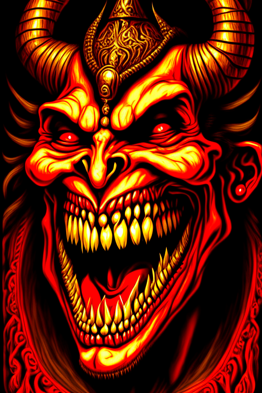 a sinisterly laughing smiling demonic ear to ear  smile with sharp bone teeth 