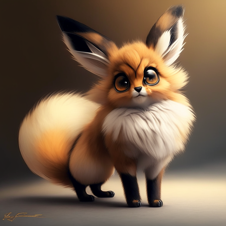 An Eevee cat with a fluffy tail and big eyes