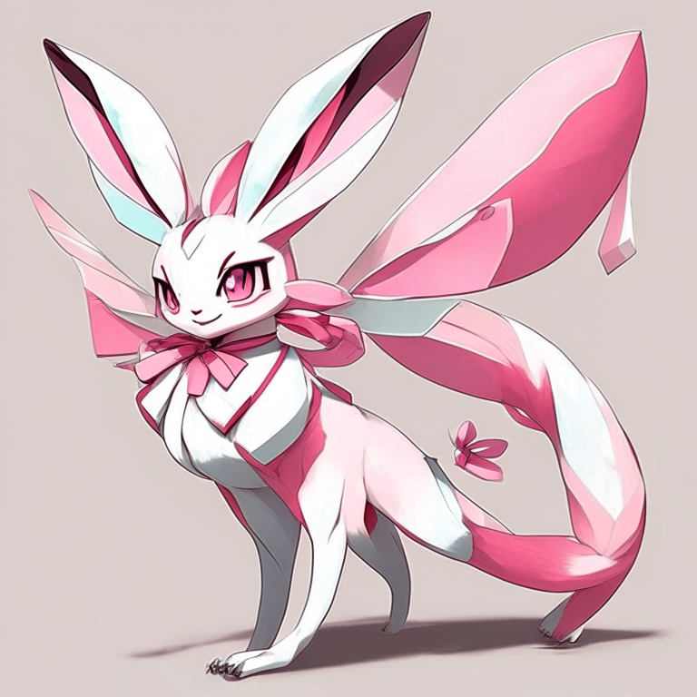 Sylveon, the fairy-type Eevee evolution, with a pink and white color scheme and ribbons