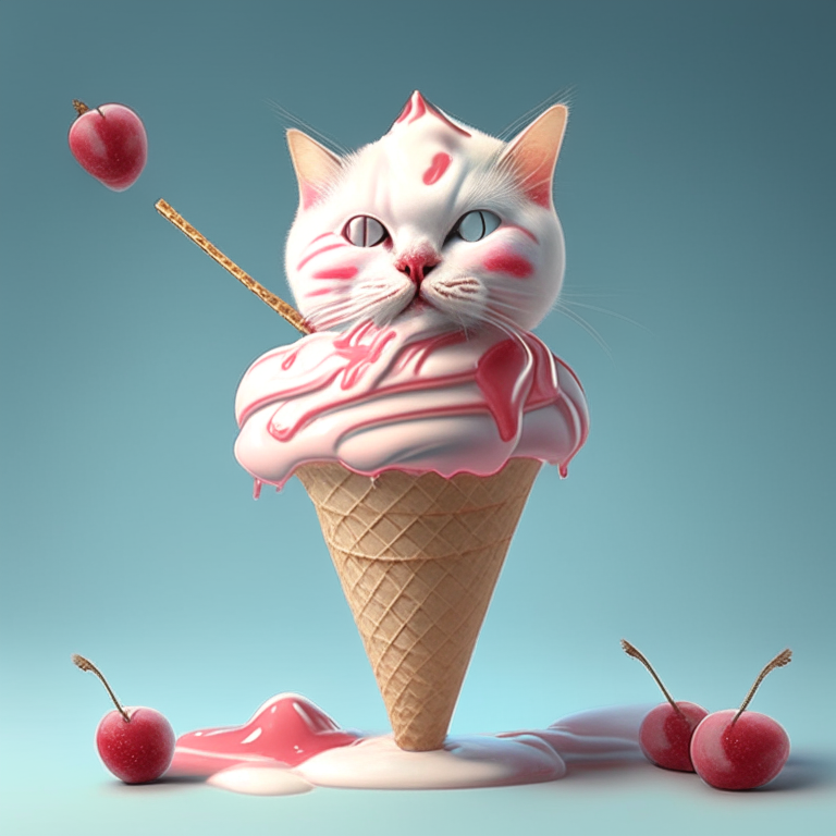 an ice cream cat with a cherry on top