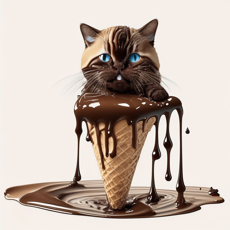 an ice cream cat with a chocolate syrup drizzle