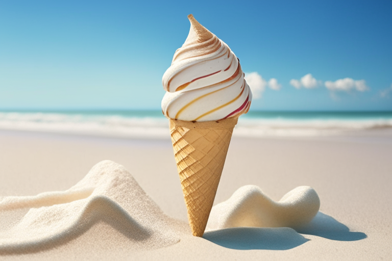 an ice cream cone on a beach