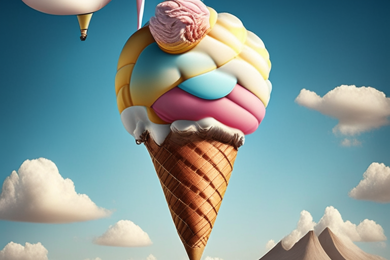 an ice cream cone on a hot air balloon