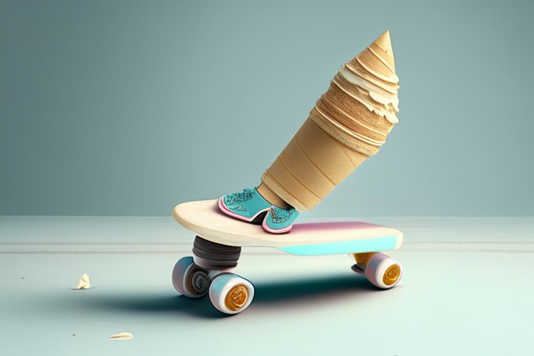 an ice cream cone on a skateboard