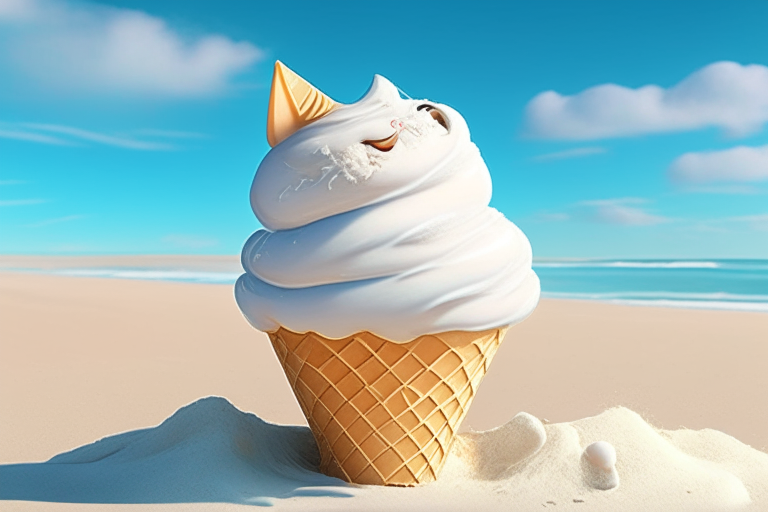 an ice cream cat on a beach