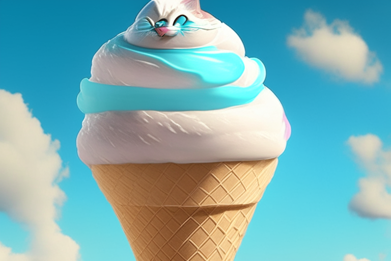 an ice cream cat on a hot air balloon in the summer