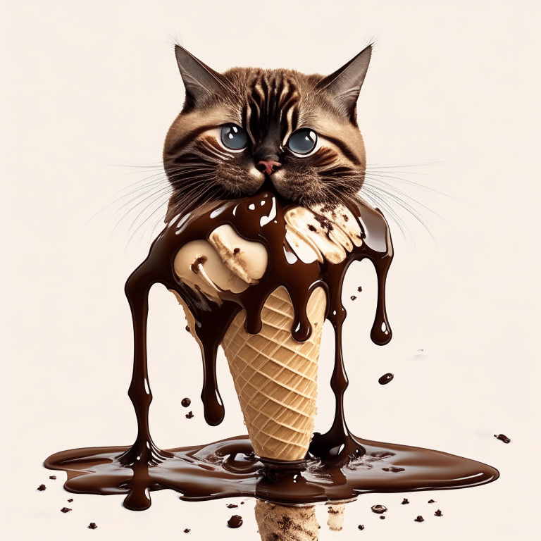 an ice cream cat with a chocolate syrup drizzle