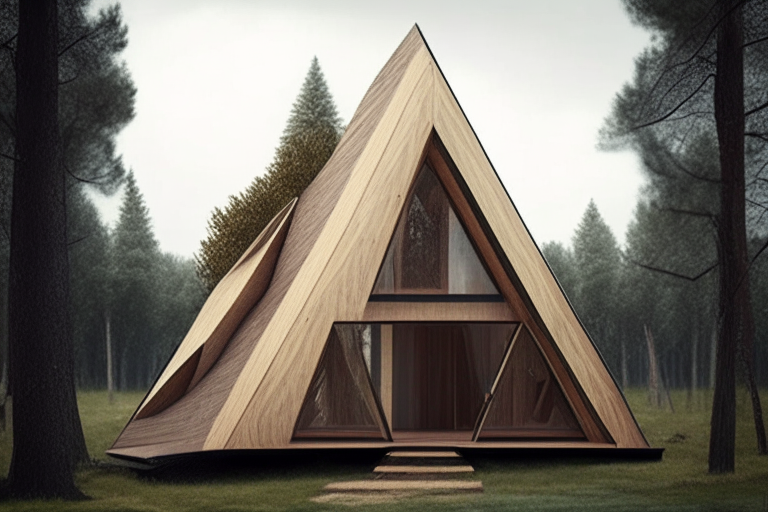 una casa triangular de madera