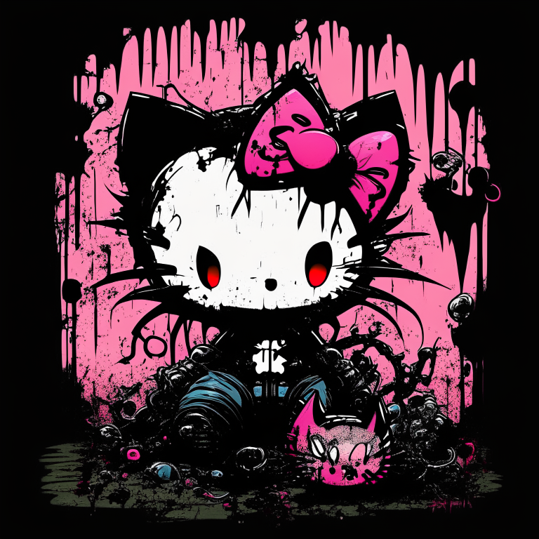 a 2D image with Hello Kitty and Venom combined, with a grunge style