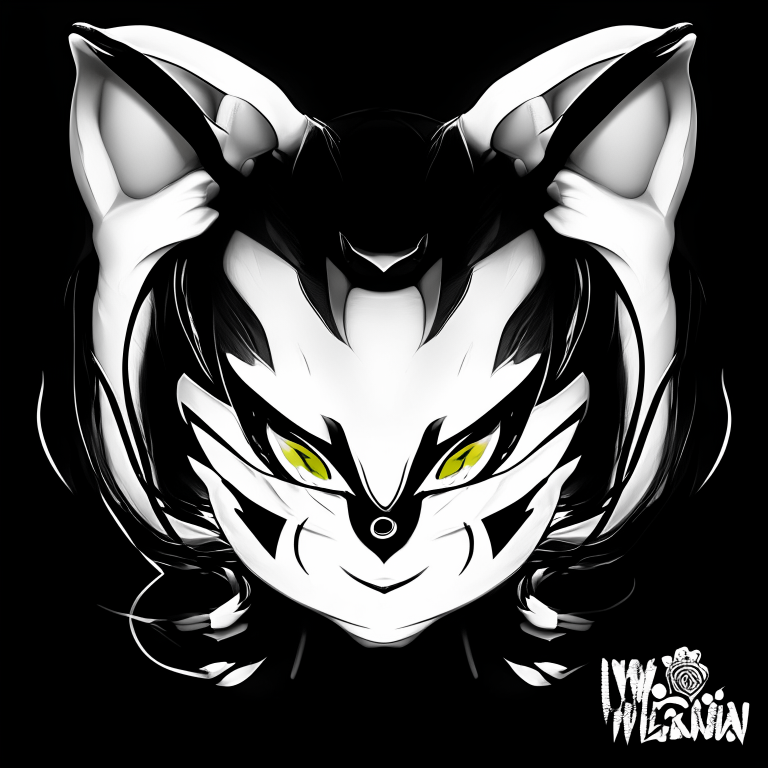 a 2D image with Hello Kitty's headpiece and face shape combined with Venom's eyes and mouth, with a black and white color scheme and high detail, only showing the head and keeping Venom's eyes and mouth