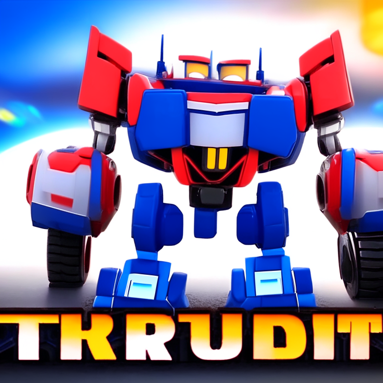 Robot transformer car toy with animated background and short title for YouTube video thumbnail. Title name Robot Transformer Car